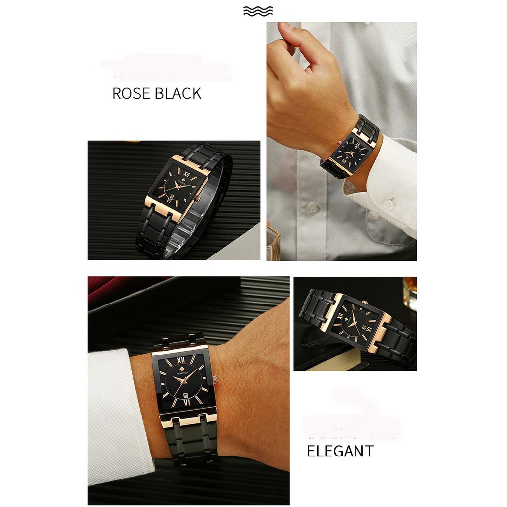 Đồng hồ NAM WWOOR mặt vuông bo Utimate rose siêu thời thượng phong cách