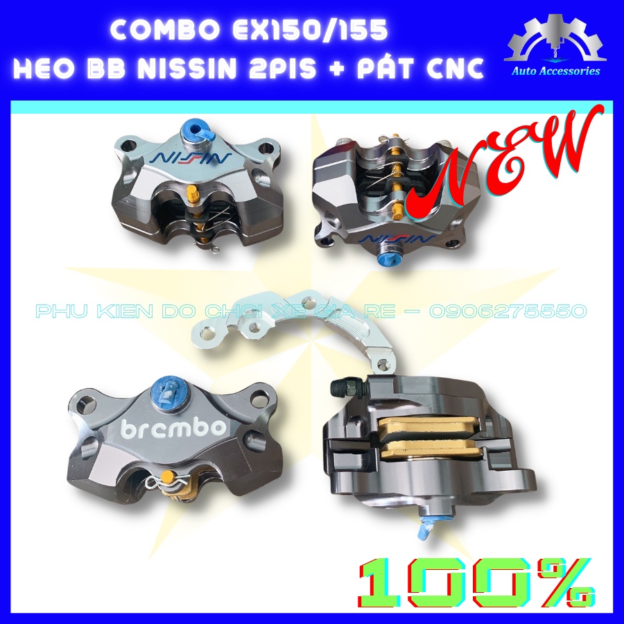 COMBO Exciter Ex150 Ex155 - Heo Dầu Brcmbe Nissin 2piston đối xứng (Màu Xám) + Pát CNC Pát Trước đi đĩa size Zin 245mm