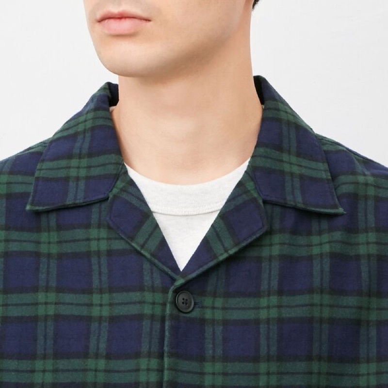 Áo sơ mi nam dài tay cổ bẻ kẻ caro dòng flannel thời trang của GU - Nhật