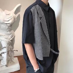 Áo Sơ Mi Ngắn Tay Giả Hai Lớp Họa Tiết Sọc Caro Thời Trang Xu Hướng Hàn Quốc Cho Nam