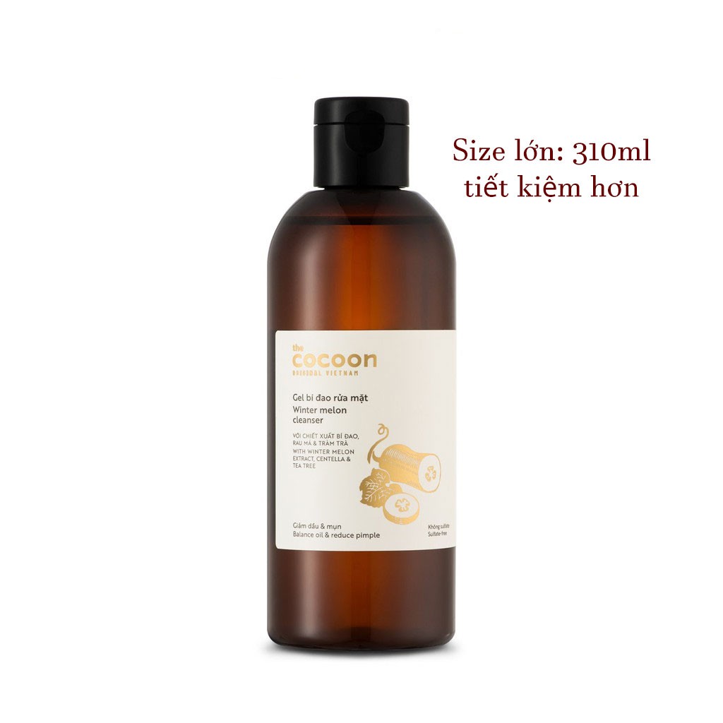 Bộ chăm sóc da bí đao cocoon Bigsize: Nước tẩy trang 500ml + Gel rửa mặt 310ml + Toner Nước cân bằng bí đao 310ml