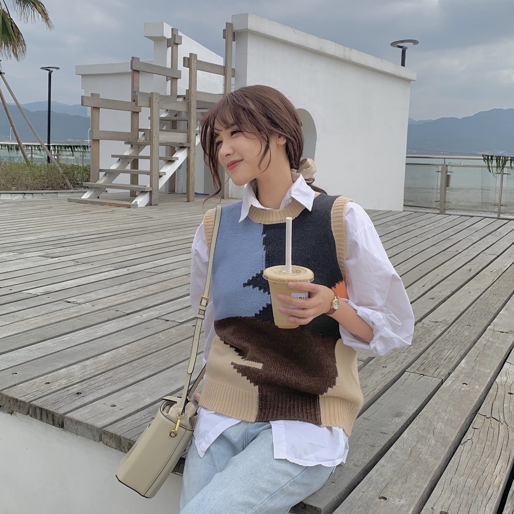 Áo len không tay cổ tròn màu sắc thời trang dành cho nữ