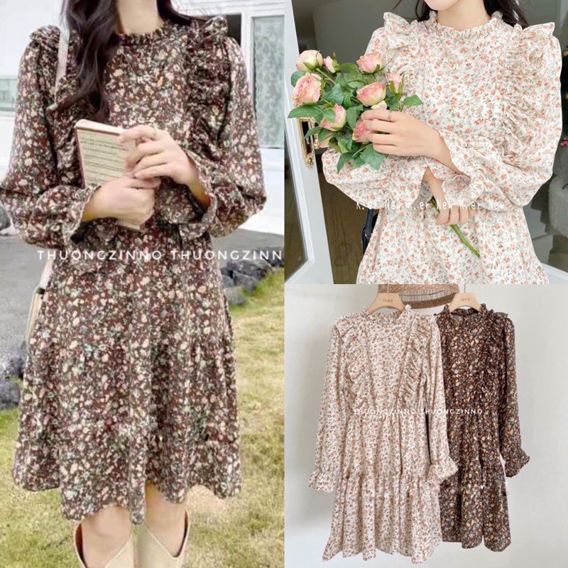 🌻🌻 Váy hoa liti vintage đẹp thanh lịch Đầm hoa dáng xoè🌻