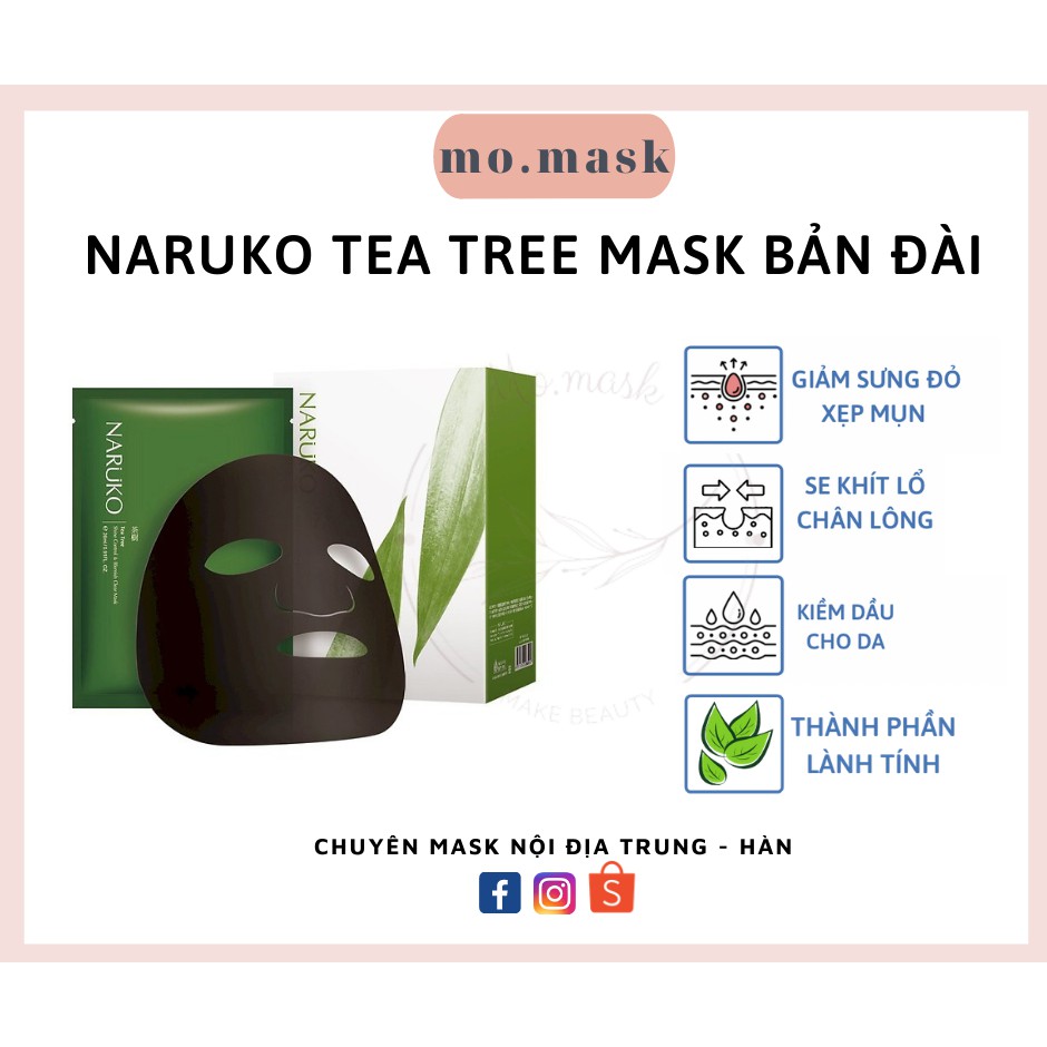 Hộp 8 miếng mặt nạ kiểm soát dầu và mụn trà tràm Naruko Tea Tree (Bản Đài)