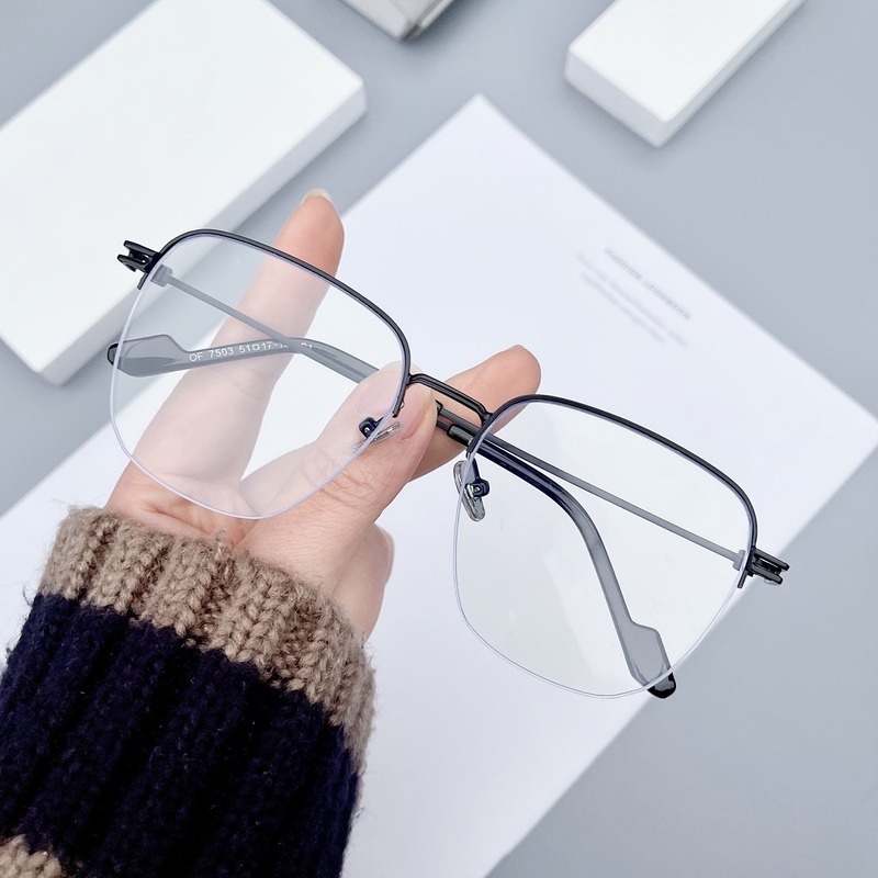 Kính Mát Gọng Kim Loại Tròng Nửa Gọng Màu Gradient Hồng Chống Ánh Sáng Xanh Thời Trang Hàn Quốc