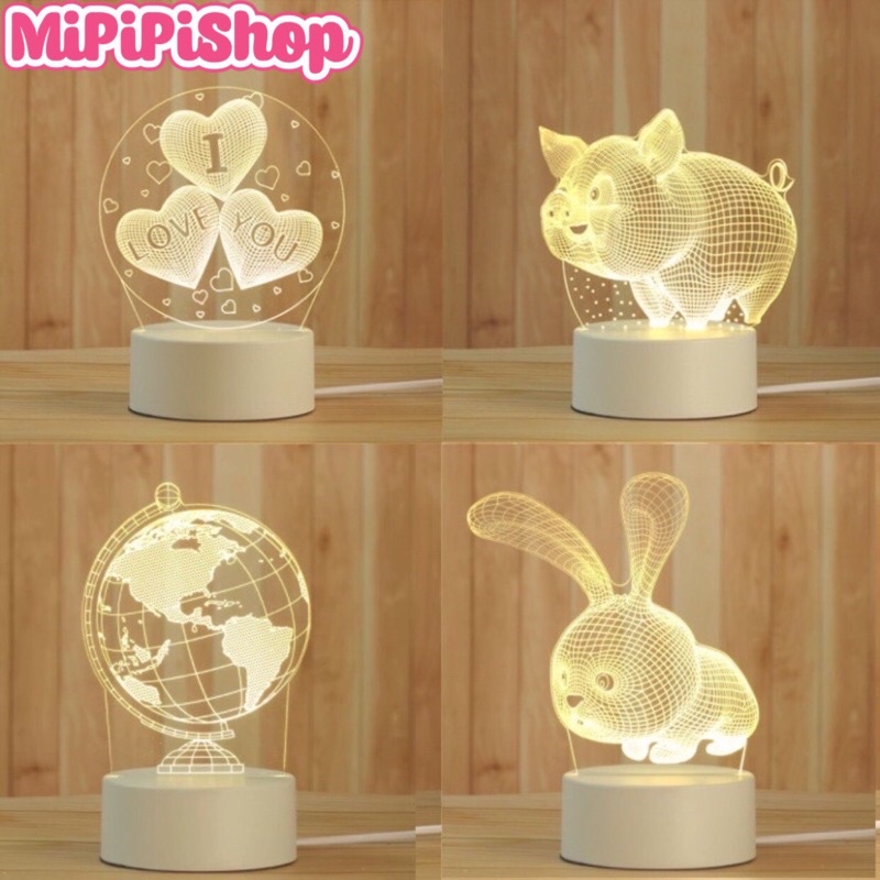 Đèn ngủ để bàn 3d trang trí dễ thương bóng led, đồ decor phòng ngủ cute 2 chế độ sáng cắm điện trực tiếp-MIPIPISHOP