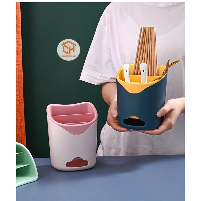 Ống đựng Dao Thông Minh 3 Ngăn Tiện Dụng Có Lỗ Thoát Nước Dính Tường, Ống Hộp Đựng Thìa, Đũa, Nĩa