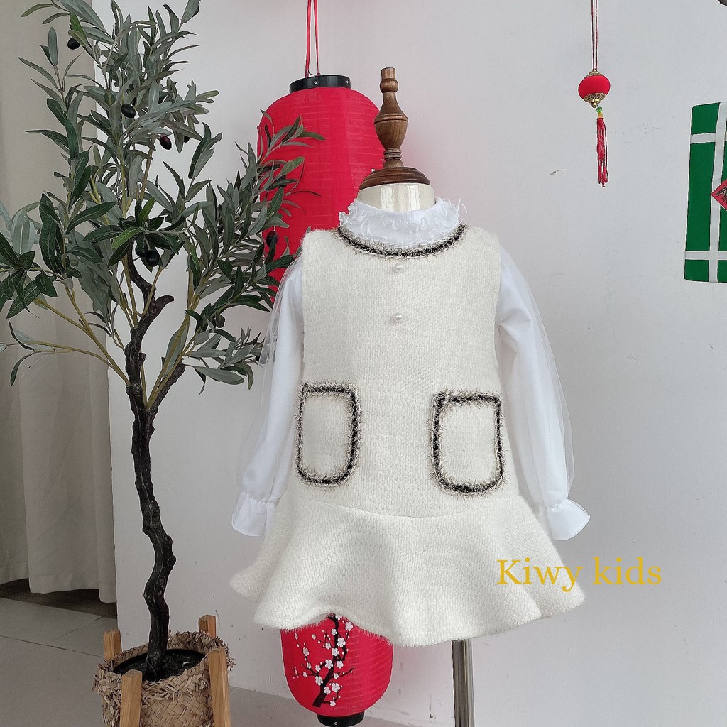 Set váy len lông co dãn KIWY KIDS75 style tiểu thư cho bé gái 6 đến 10 tuổi