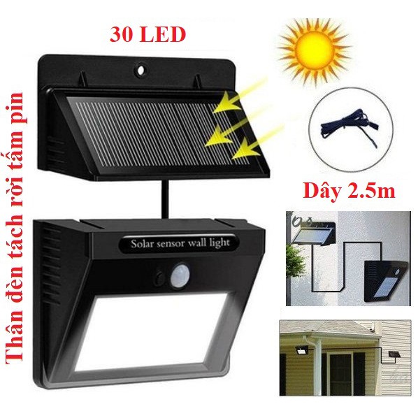 Đèn 30 LED gắn tường có pin và đèn tách rời có cảm ứng chuyển động và dùng năng lượng mặt trời