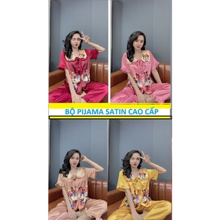 [freeship2sp]Bộ PIJAMA SATIN CAO CẤP nữ Quần Dài _ tay cánh dơi Cute Hot Trend 2021