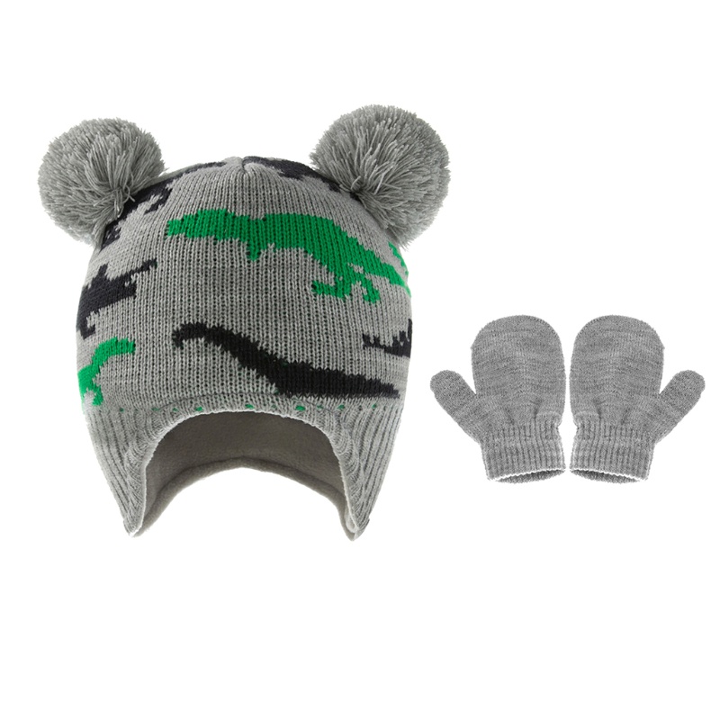 Mũ Beanie Dệt Kim Giữ Ấm Kèm Găng Tay Thời Trang Mùa Đông Cho Bé