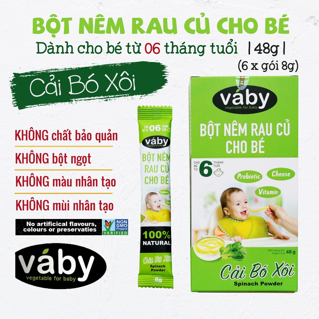 Bột nêm Nấm Bào Ngư &amp; Phô Mai dành cho bé ăn dặm VABY Hộp 48g (6 x gói 8g) - Gia vị nêm và rắc dành cho bé từ 6 tháng