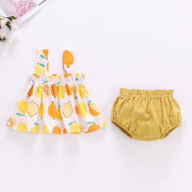 Đầm hai dây + quần chip mặc hè thu kiểu Hàn Quốc cho bé gái từ 1 tháng tới 18 tháng VH01