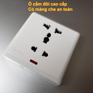 Ổ điện bắt tường nổi 2 ổ cắm có ổ đa năng 3 chân cắm bình nóng lạnh, quạt, đèn sưởi nhà tắm