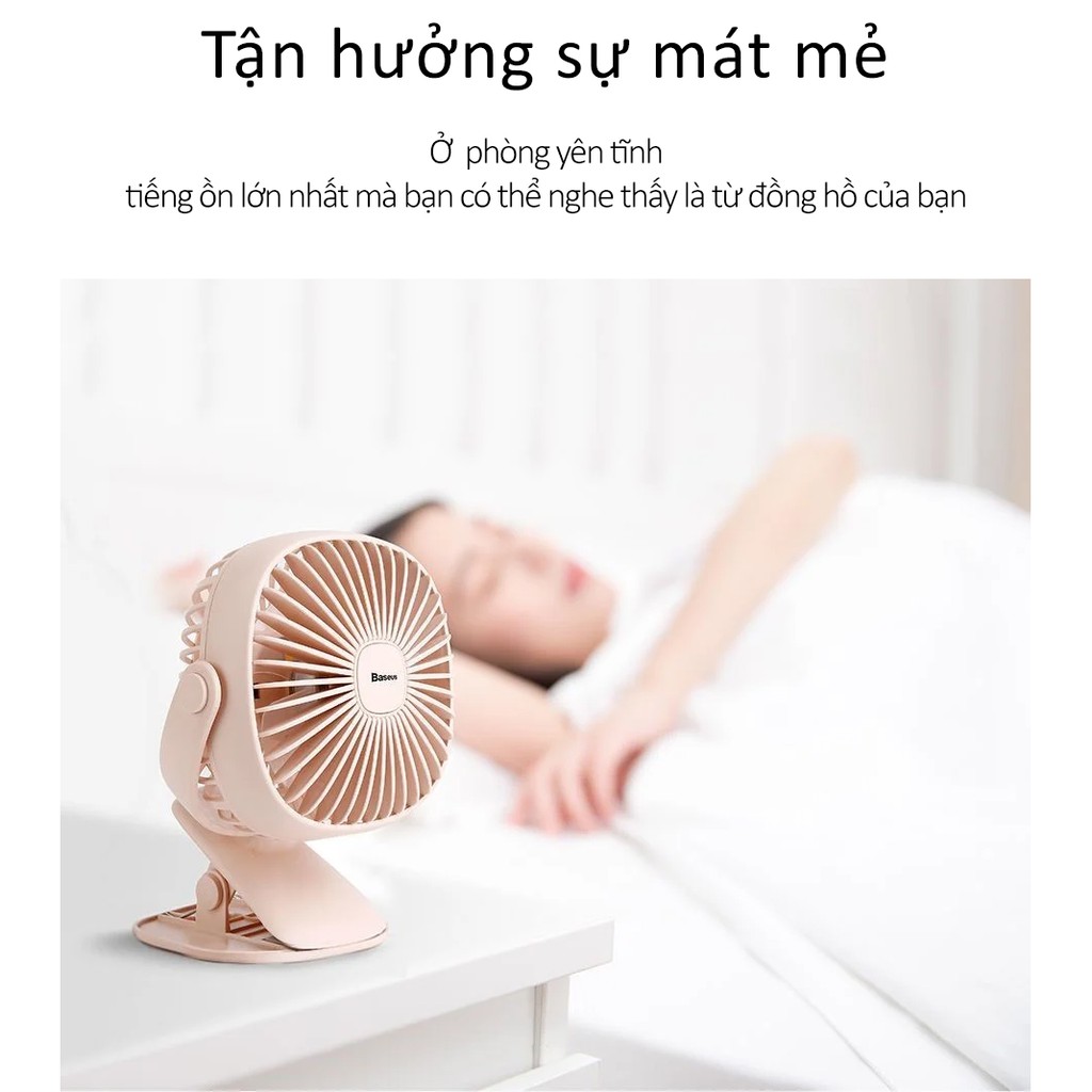 Quạt kẹp mini để bàn Baseus Box Clamping Fan (Pin sạc 2000mAh, 3 cấp tốc độ, đèn LED, xoay 360 độ )