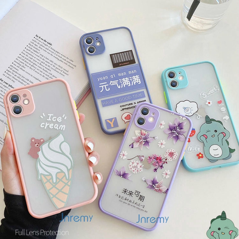 Ốp điện thoại cứng viền mềm nhám hình khủng long/cây kem cho IPhone 11 Pro Max XS XR X 6 6S 7 8 Plus SE 2020