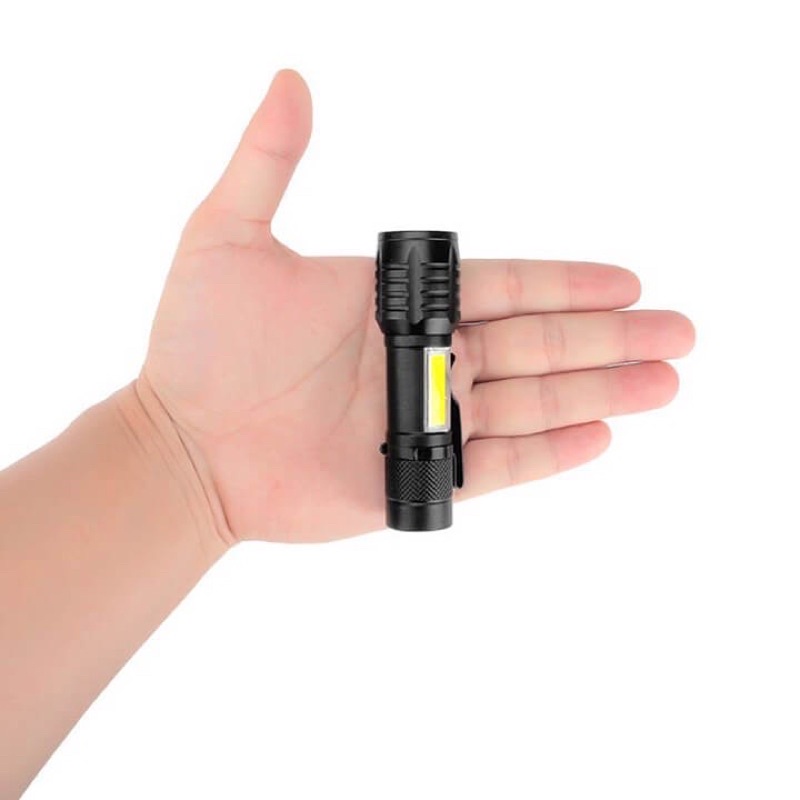 Đèn Pin Mini Siêu Sáng Police Cao Cấp Có Zoom, Móc Cài Áo Tiện Dụng - Tặng Kèm Hộp