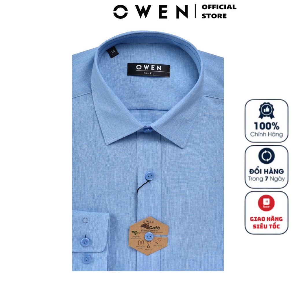 Áo Sơ Mi Nam Dài Tay Owen AS23335D Somi Công Sở Cao Cấp Màu Xanh Dobby Chìm Dáng Ôm Không Túi Vải Cafe Mềm Mát Khử Mùi