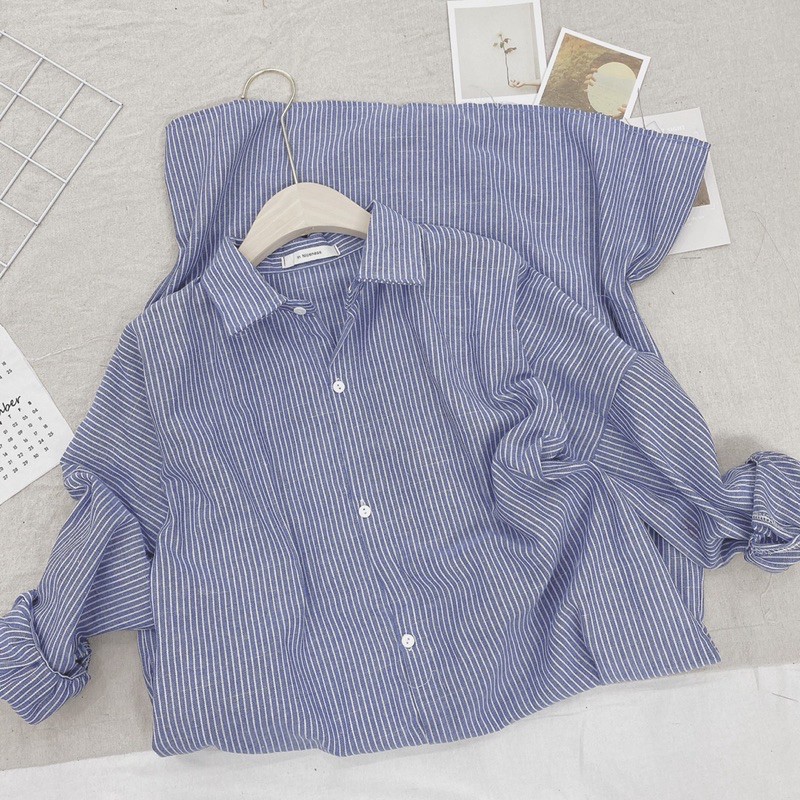 BLUE STRIPPED SHIRT DRESS - ĐẦM SƠ MI SỌC XANH DÁNG DÀI