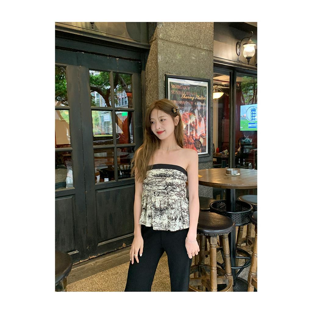 Porozi Áo croptop In Họa Tiết Mực In Phong Cách Thái Lan Thời Trang Mùa Hè Xinh Xắn Cho Nữ