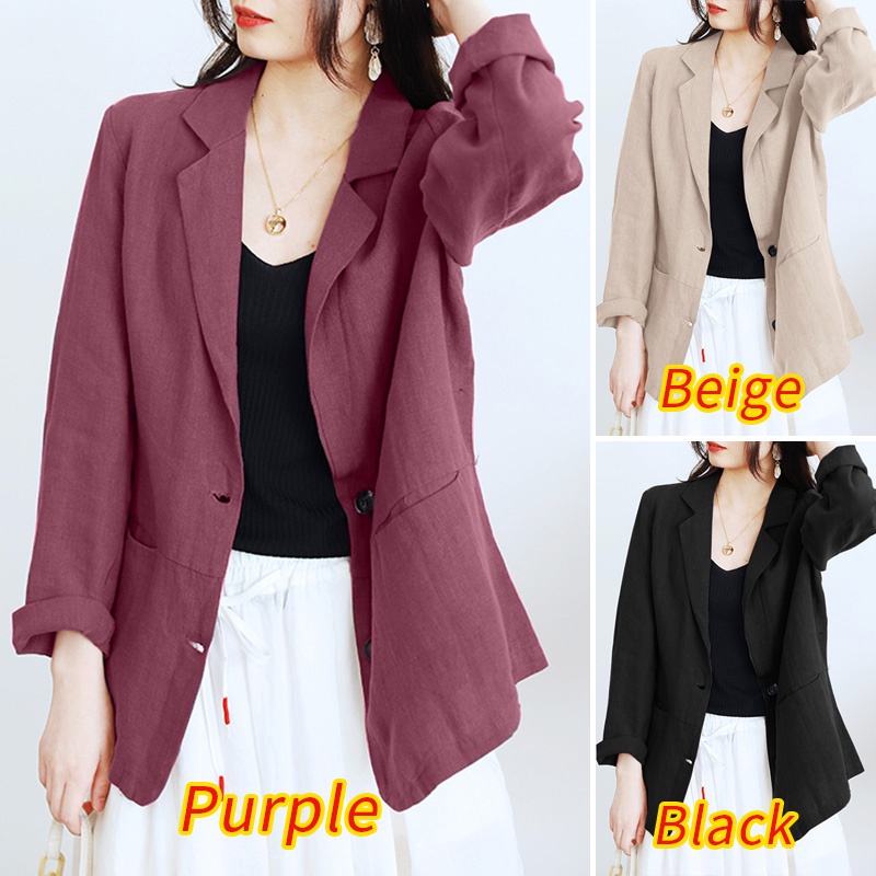 Áo khoác blazer ZANZEA tay dài cổ bẻ màu trơn vải cotton dáng rộng phong cách đường phố cá tính cho nữ