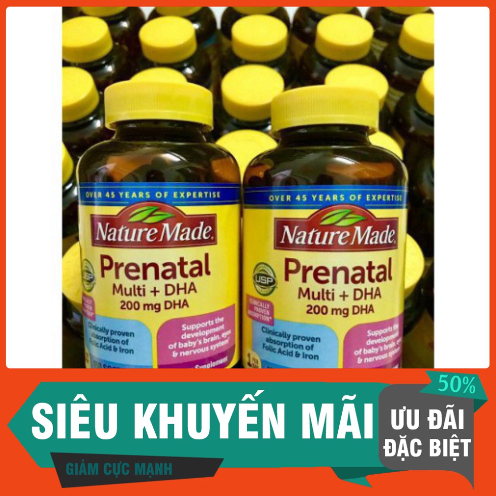 GIẢM GIÁ 30% Vitamin tổng hợp bầu Nature Made Prenatal Multi + DHA, Mỹ (150v) bổ sung dinh dưỡng, DHA cho mẹ bầu và sau 