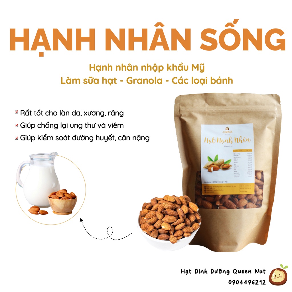 Hạnh Nhân Mỹ Sống Làm Sữa Hạt / Làm Granola 500G - Tặng sổ công thức sữa hạt