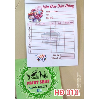 Hóa đơn bán lẻ cute, HÀNG CÓ SẴN, 1 quyển 100 tờ, giấy photo định lượng 70, 1 liên, kích thước 10.2x14.5