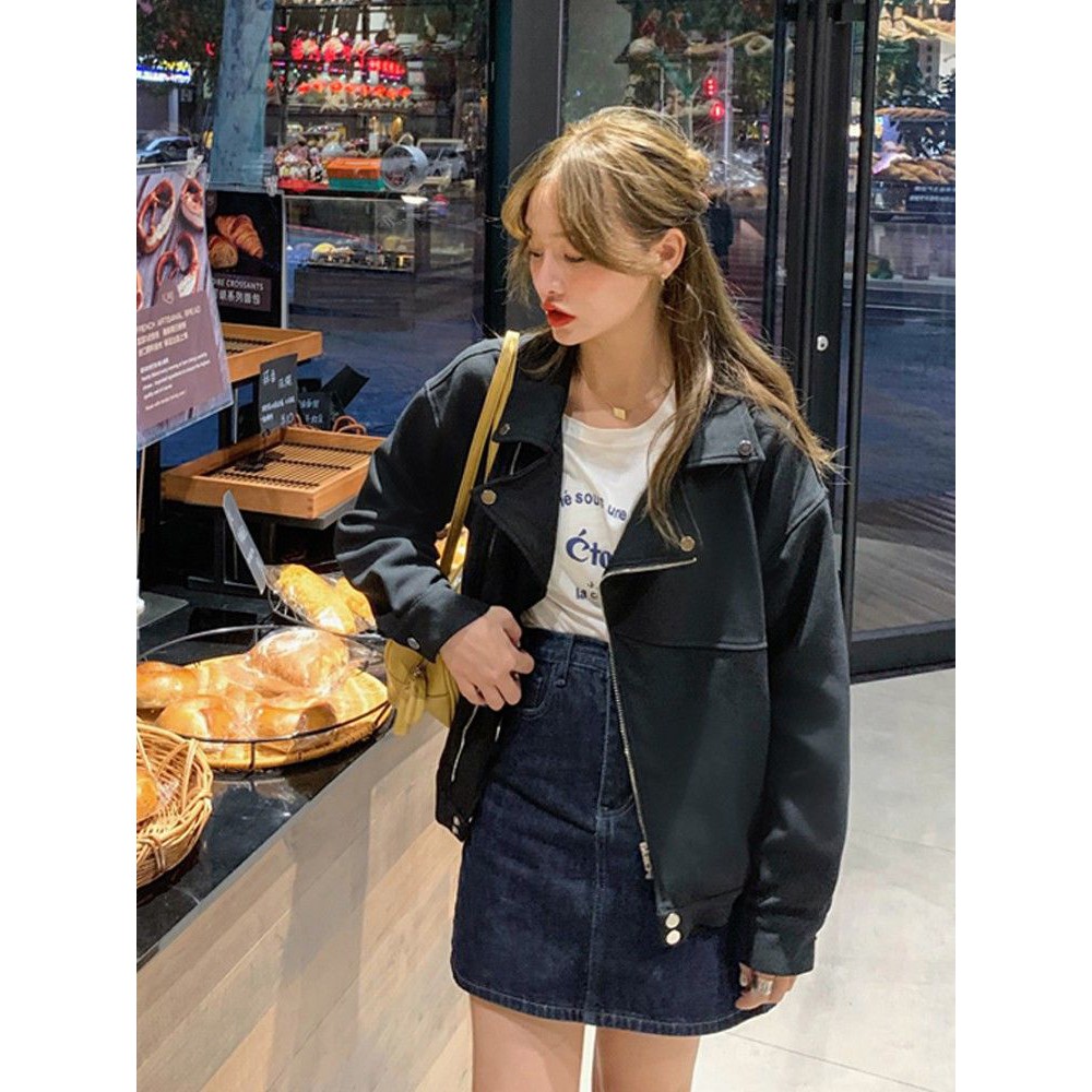 Áo khoác da biker hàng Quảng Châu nữ tính cá tính ulzzang - Có ảnh thật
