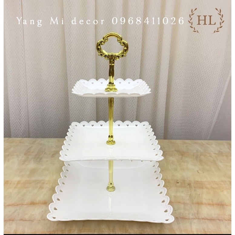 Khay bánh nhựa 3 tầng sang trọng tinh tế trang trí sinh nhật, party, tết