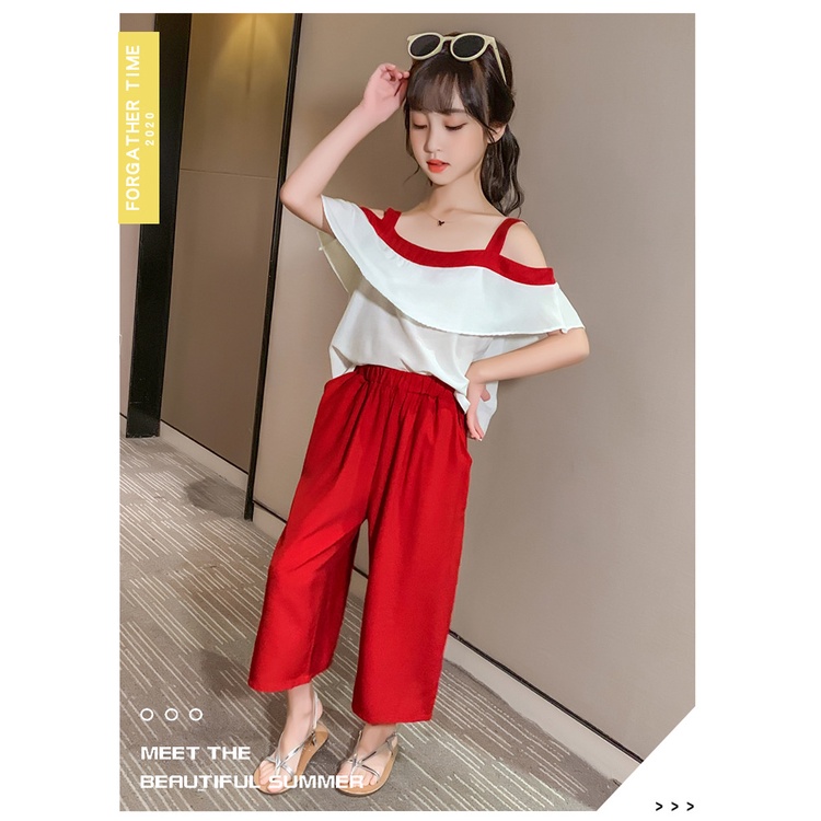 BV34a Size110-160 (12-45kg) Set bộ bé gái (áo sơ mi + quần ống rộng) Thời trang trẻ Em hàng quảng châu