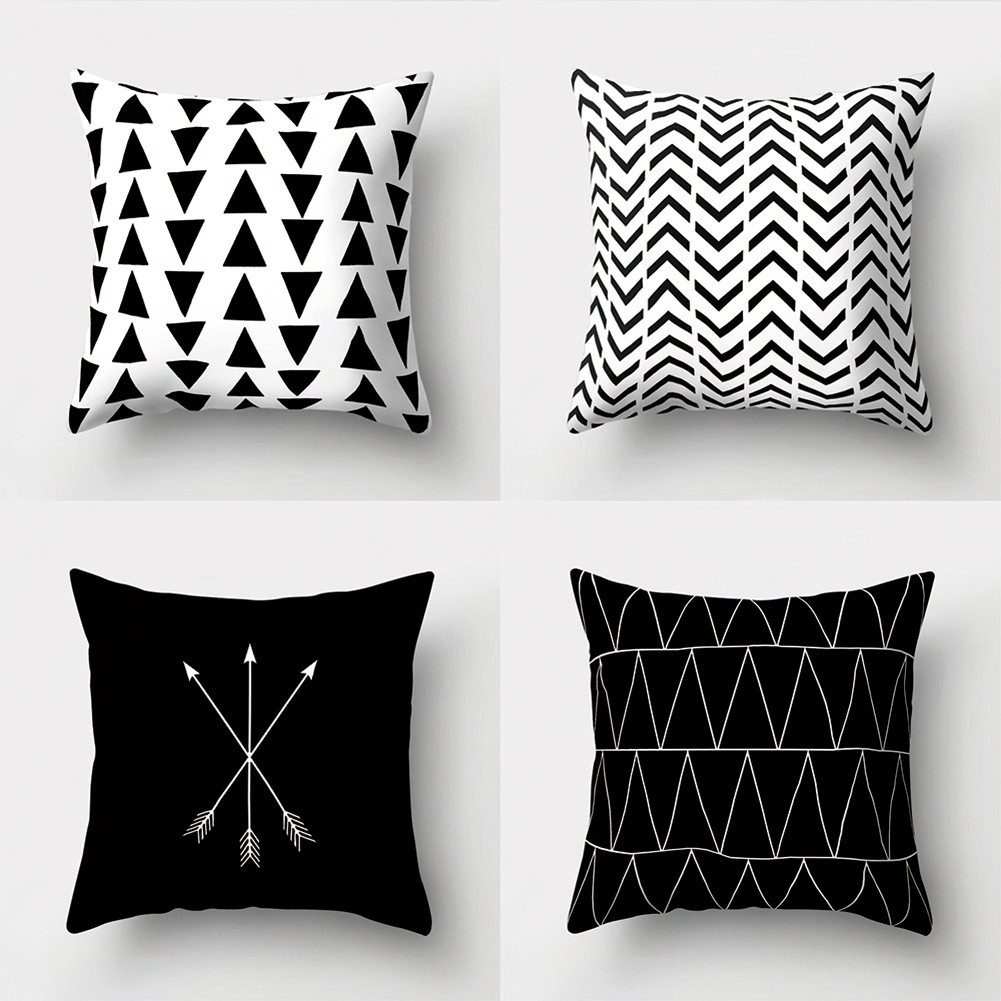 Bao Gối Vuông Họa Tiết Hình Học Trắng Đen