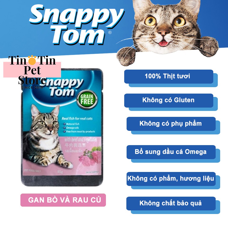 Combo 12 Gói Pate Snappy Tom Cho Mèo - Gói 85 Gram mix 4 Mùi Vị Hàng Nhập Khẩu