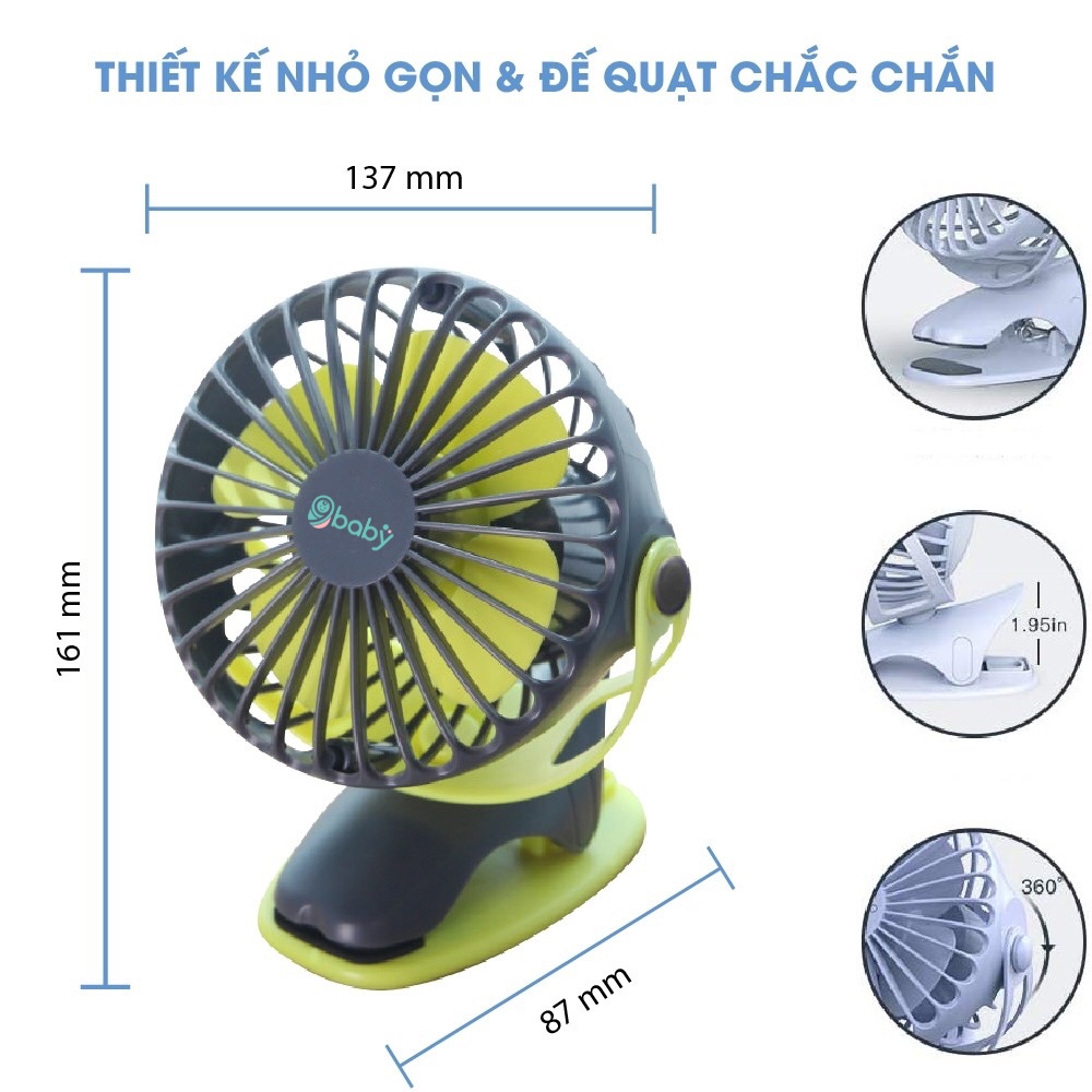 [FREESHIP] Quạt MINI cầm tay 9BABY để bàn đế kẹp đa năng xoay 360 độ, Quạt MINI 2 màu xanh, đỏ