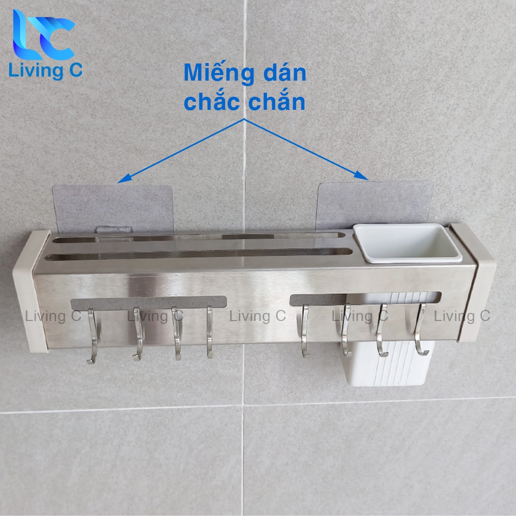 Giá kệ cắm dao đũa muỗng treo tường Living C, giá dao ống đũa nhà bếp INOX dán tường đa năng _KDN