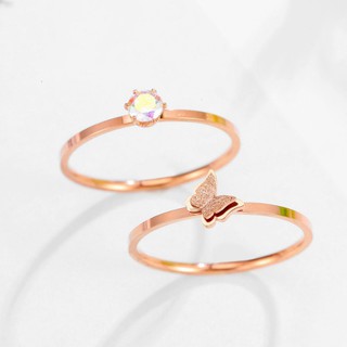 Bộ 2 Nhẫn Titan Nữ Không Đen Không Gỉ Màu Vàng Hồng TT 1352