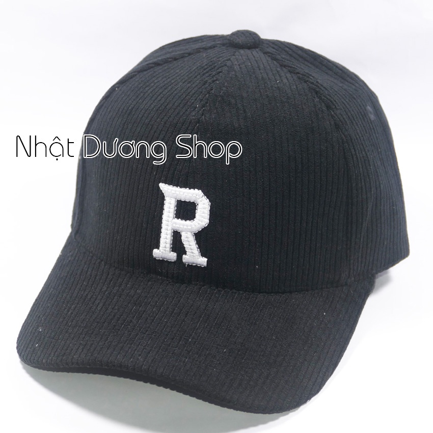 Mũ lưỡi trai ❤️ Nón kết thêu hình chữ R chất liệu nhung tăm cao cấp form unisex nam nữ