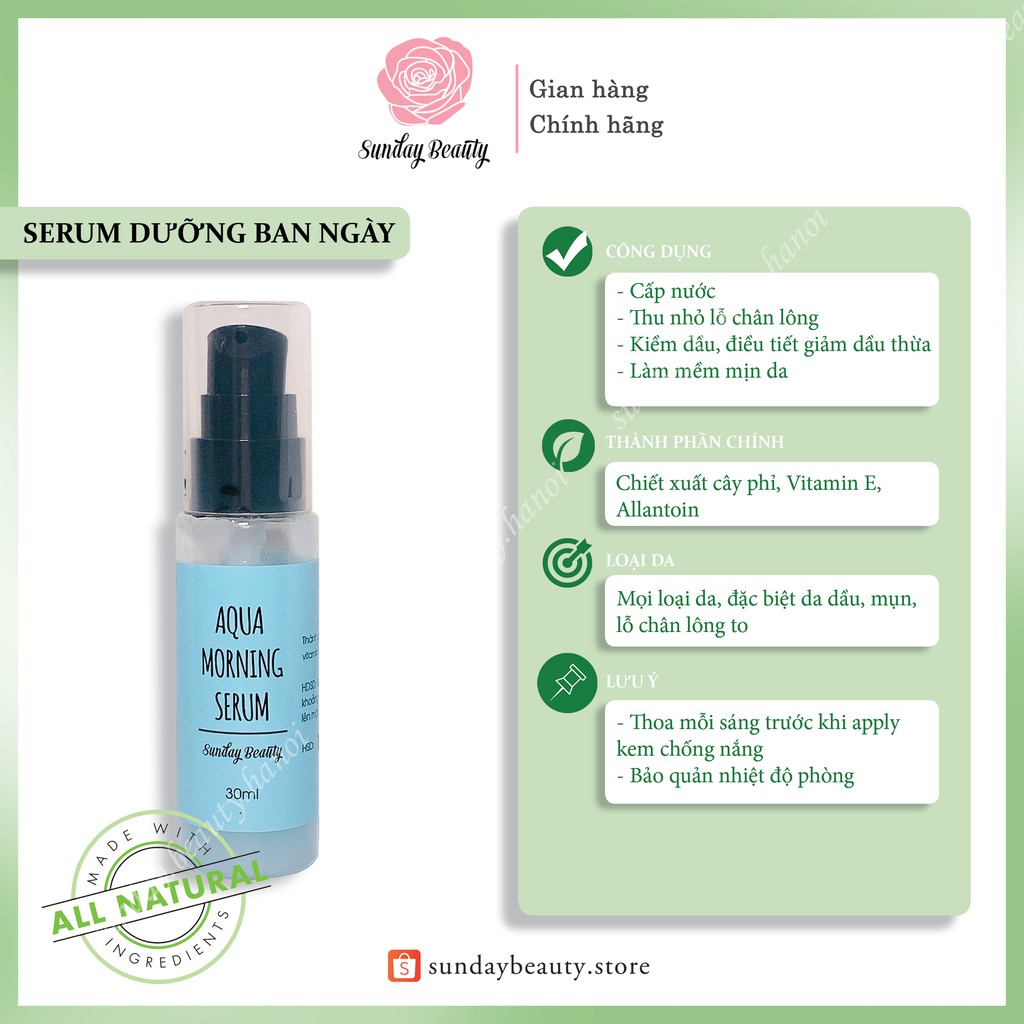 Combo serum sáng tối kiềm dầu cấp ẩm Aqua serum ngày + Good night serum đêm handmade Sundaybeauty