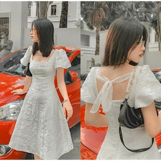 váy gấm xốp buộc nơ lưng
