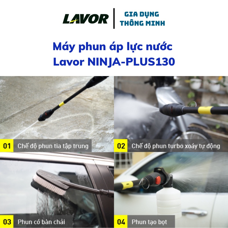 Máy phun rửa áp lực cao Lavor Ninja plus 130 mô tơ chổi than - áp suất tối đa 130 bar đánh bay mọi vết bẩn