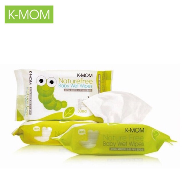 1 gói khăn ướt K-MOM Hàn Quốc cao cấp, an toàn cho da bé (30 tờ)