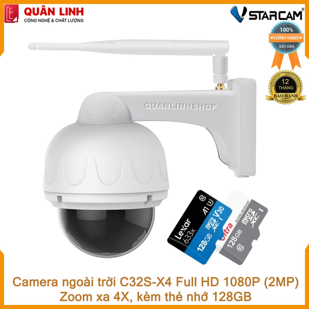 Camera giám sát IP Wifi hồng ngoại ngoài trời zoom xa 4X Full HD 1080P 2MP Vstarcam C32s-X4 kèm thẻ nhớ 128GB