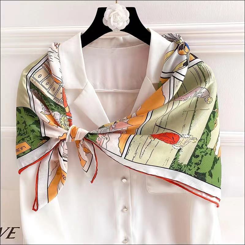 Parsimonious Women Silk Leaf Neck Scarf Femme Soie De Marque De Luxe Satin Turbante WJ1006-34