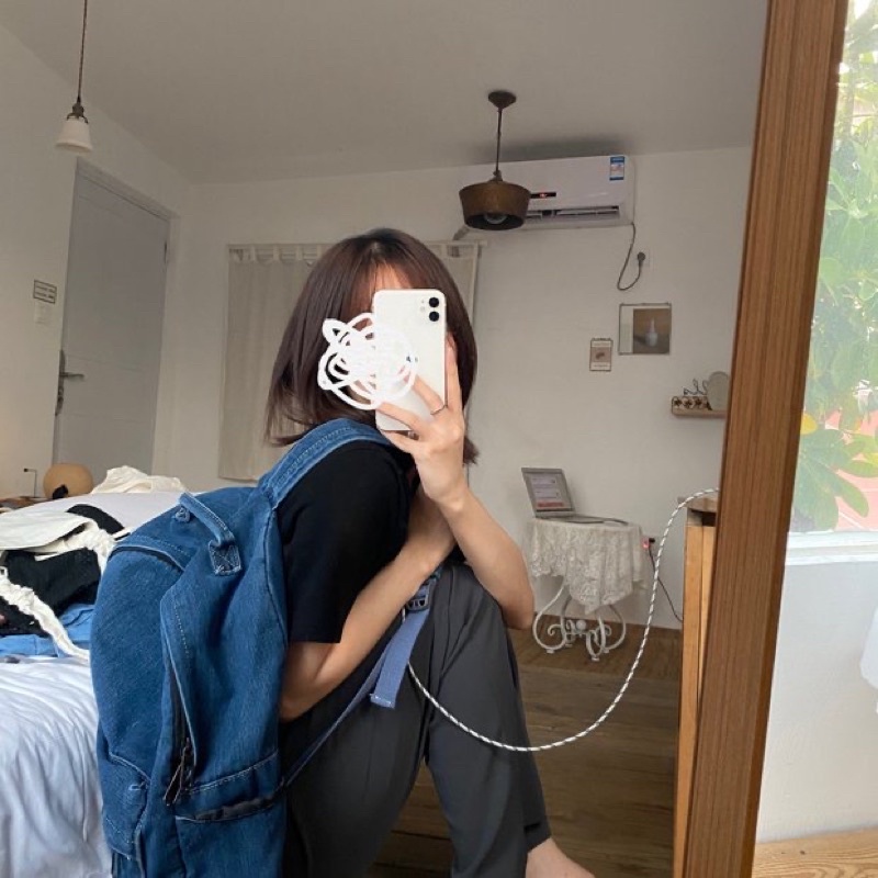 Balo màu jean trơn Basic chất Canvas mềm phong cách Ulzzang