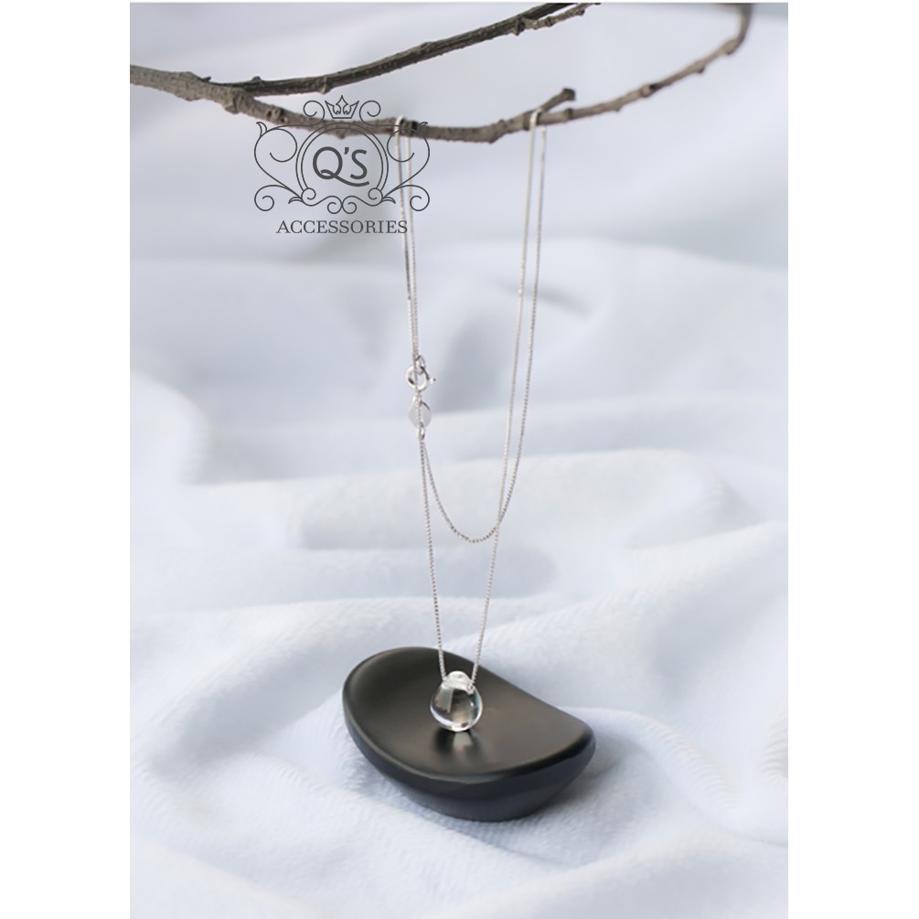 Dây chuyền bạc mặt trong suốt vòng cổ bạc mặt đá giọt nước S925 QUARTZ Silver Necklace QA SILVER NE190301