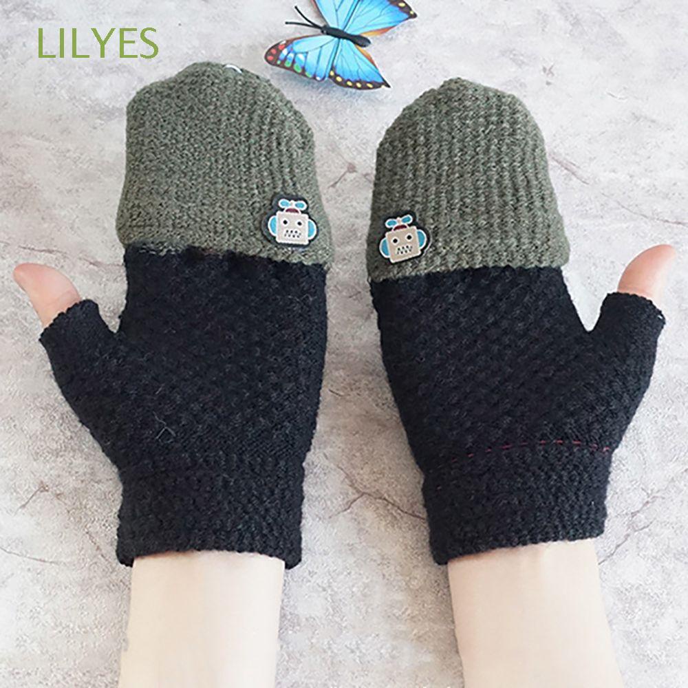 Găng tay hở ngón dệt kim dày dặn giữ ấm mùa đông thời trang Hàn Quốc cho bé 7-15 tuổi
