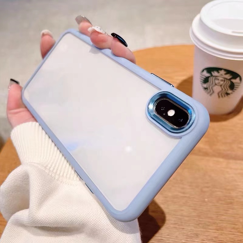 Ốp lưng Điện Thoại Cứng Acrylic Trong Suốt Viền Kim Loại Chống Rơi Cho iPhone x xs max xr 7 plus 8 plus 11 Pro