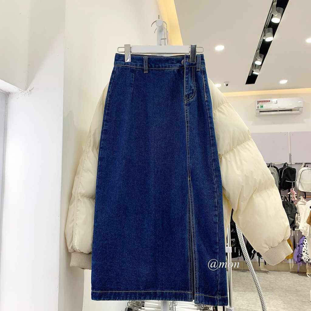 [Mã SKAMCLU7 giảm 10% tối đa 50K đơn 0Đ] 2101596 Chân váy bò dáng dài cho nữ ulzzang xẻ bên màu xanh đậm có size | BigBuy360 - bigbuy360.vn