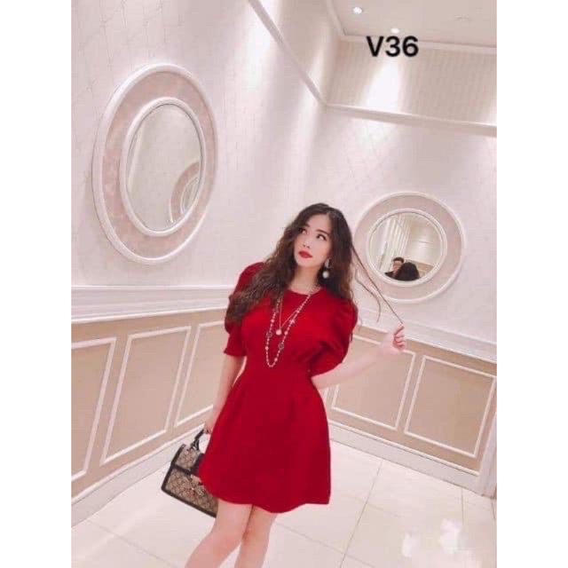 ĐẦM ĐỎ TRƠN TAY BỒNG BO EO