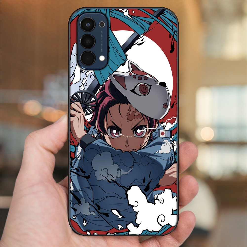 Ốp lưng Oppo Reno 4 viền đen in hình Tanjiro Kimetsu No Yaiba